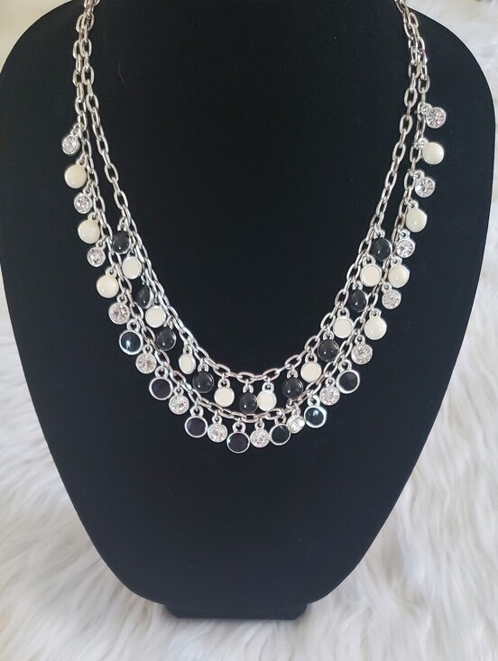 White House Black Market Jewelry - White House Black Market Layered Black Cream Crystal Charm Statement Necklace